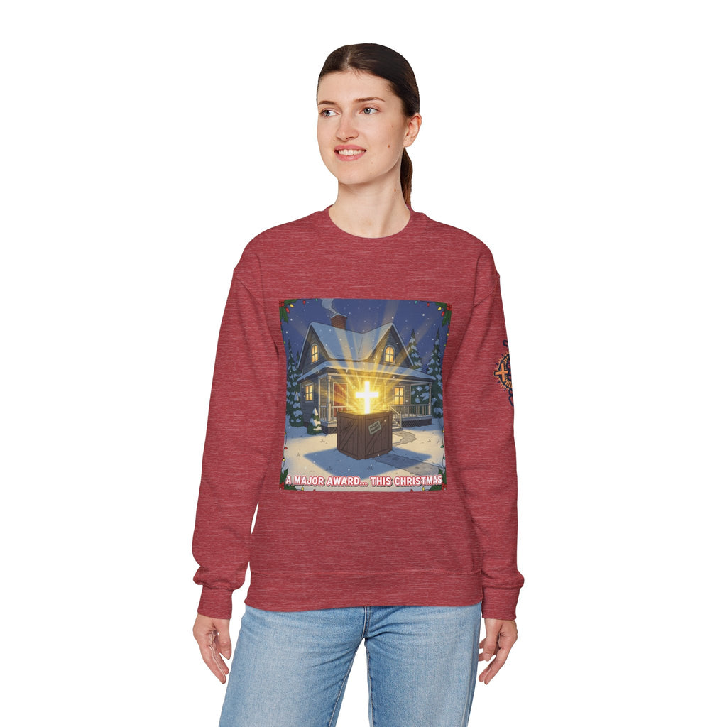 A Major Award This Christmas Sweatshirt – Fragile Leg Lamp Parody Cross Unboxing Christian Sweatshirt for Hilarious Faith & Holiday Glow Printify