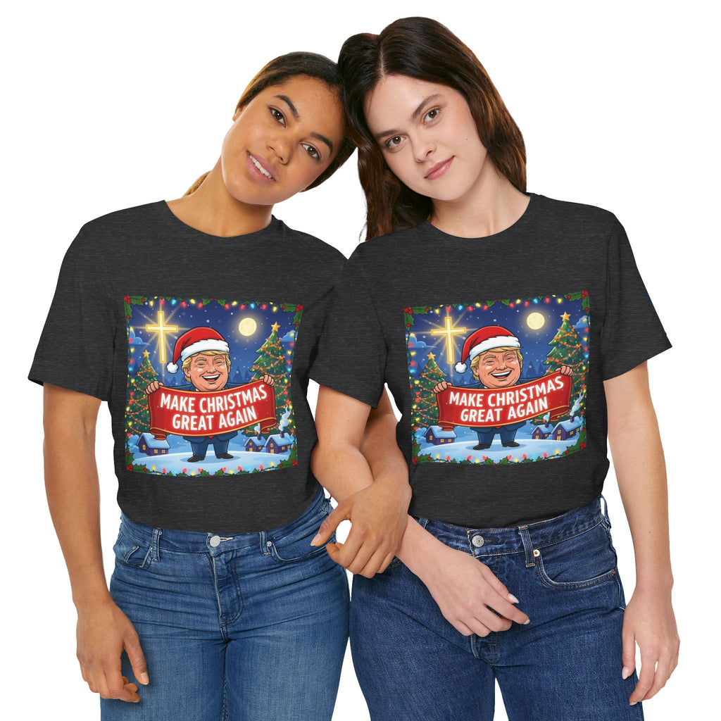 🎄 Make Christmas Great Again – Patriotic Christian Christmas T-Shirt | Bold Holiday Faith Tee | Red & White Banner Design | Uplifted Gear Printify
