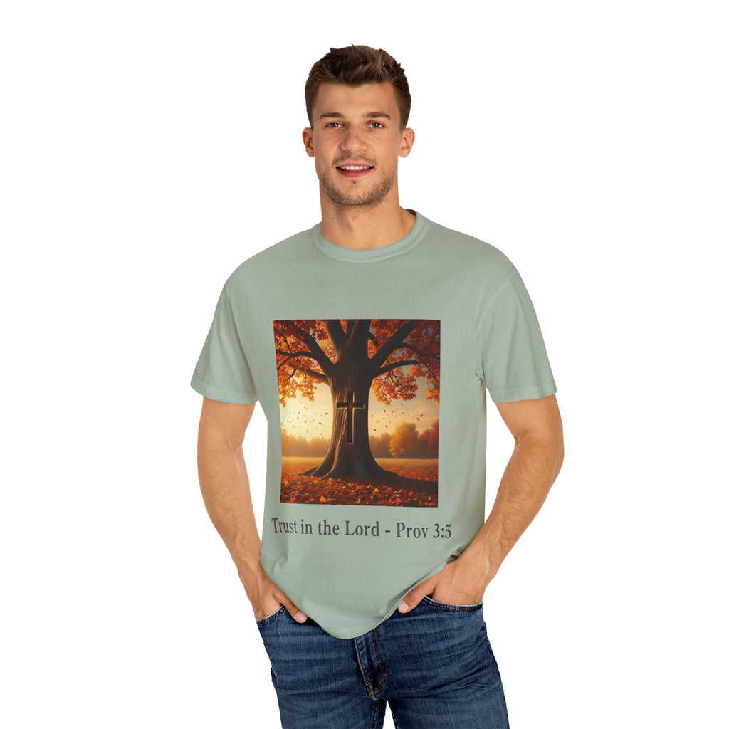 Trust in the Lord T-Shirt – Autumn Tree Christian Tee with Proverbs 3:5 Printify