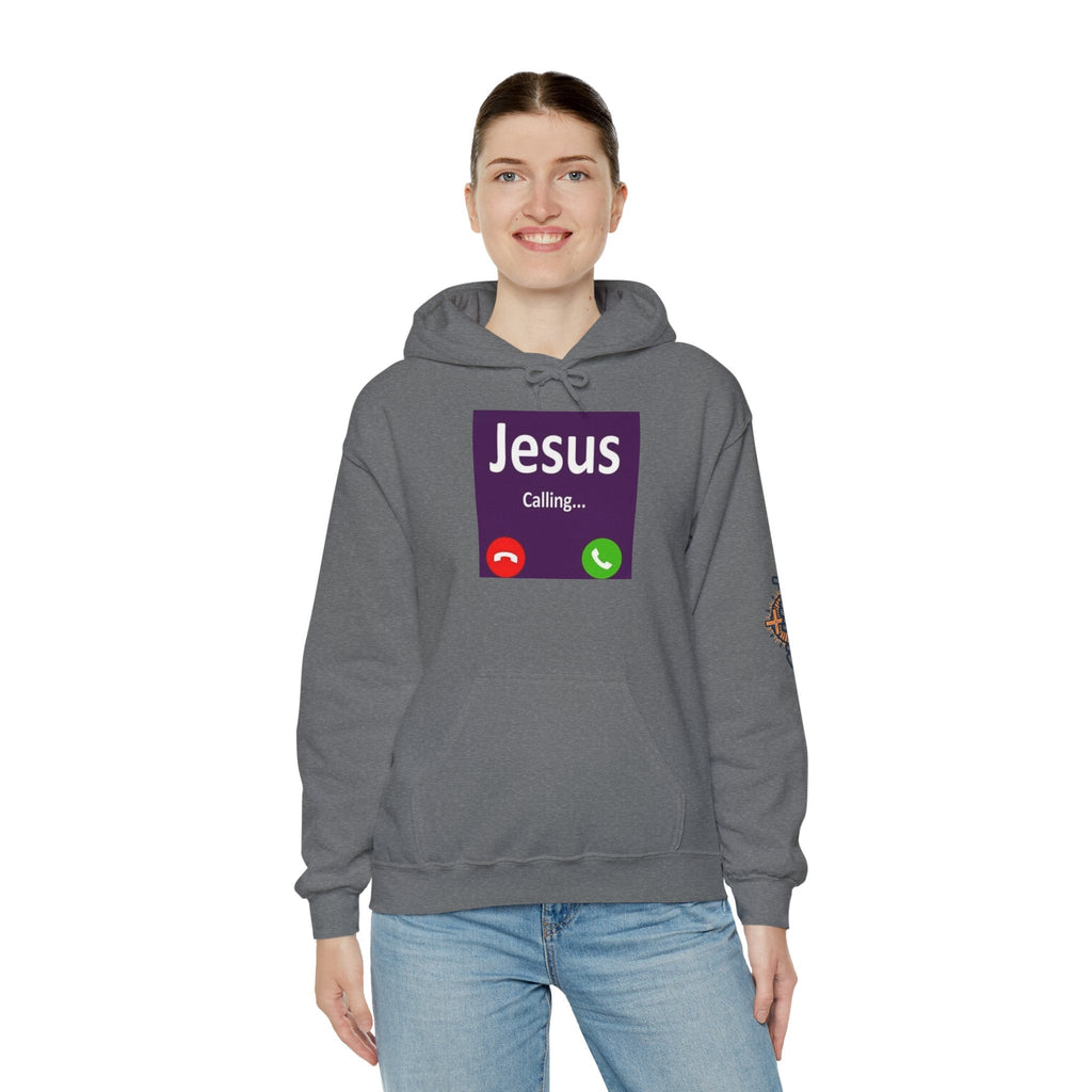 Jesus Calling Hoodie – Funny Cell Phone Screen Christian Sweatshirt for Divine Connection & Faith Humor Printify