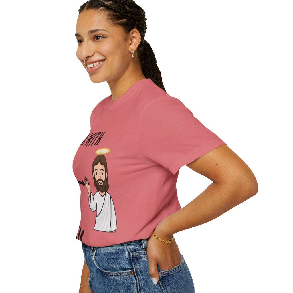 🔥 I’m With Him → Christian T-Shirt | Arrow Pointing to Jesus | Minimalist Faith Tee | Subtle Cross Design | Bible-Inspired Apparel by Uplifted Gear Printify
