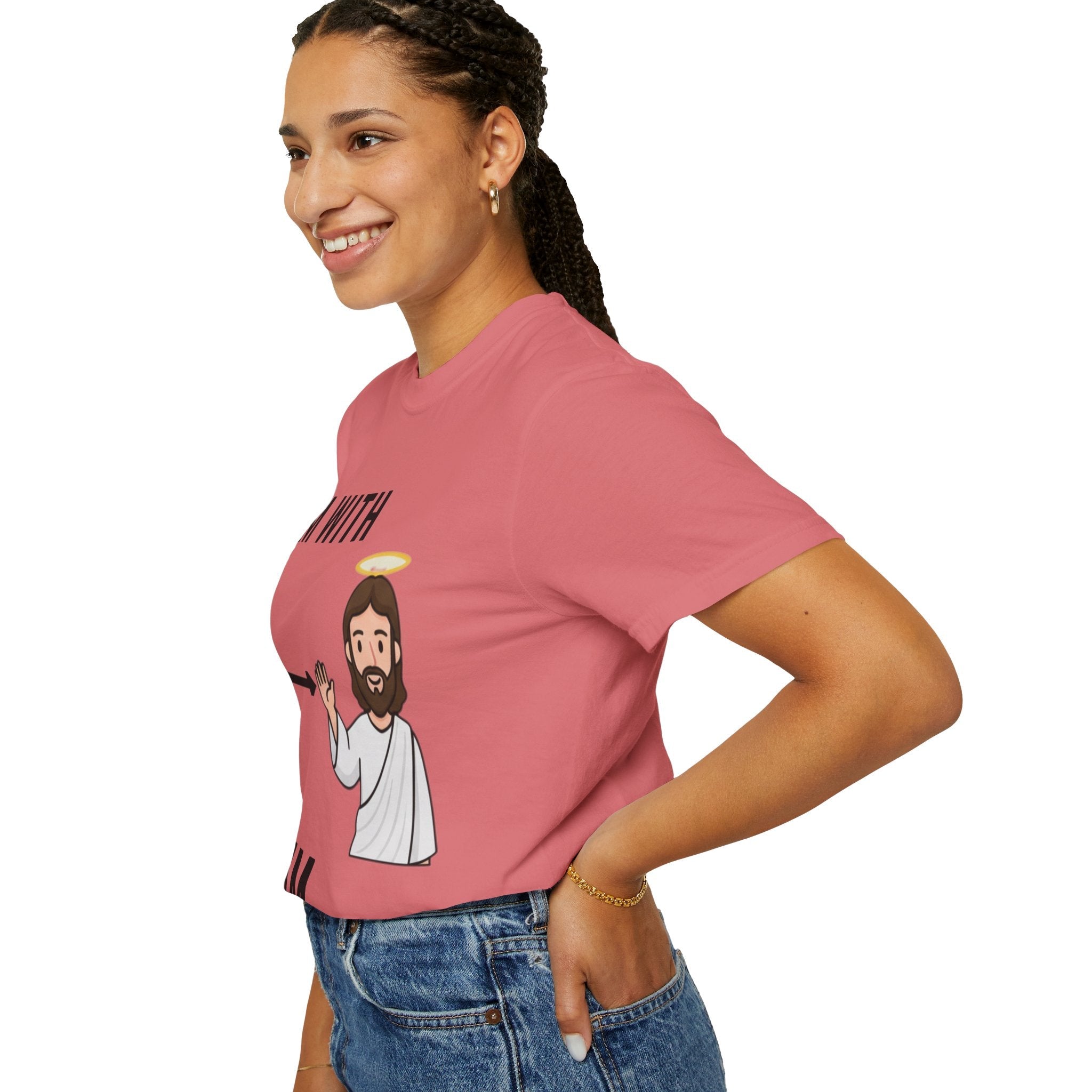 🔥 I’m With Him → Christian T-Shirt | Arrow Pointing to Jesus | Minimalist Faith Tee | Subtle Cross Design | Bible-Inspired Apparel by Uplifted Gear Printify