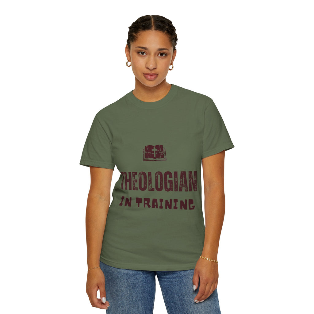 Theologian in Training T-Shirt – Open Bible & Cross Christian Tee for Faithful Learners Printify