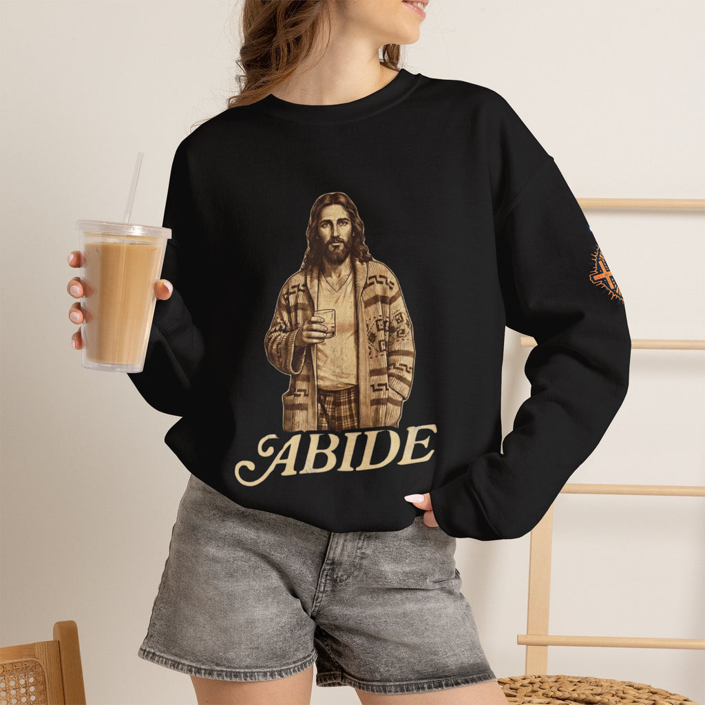 Abide Jesus Sweatshirt — Vintage 'The Dude' Religious Graphic Sweatshirt Printify