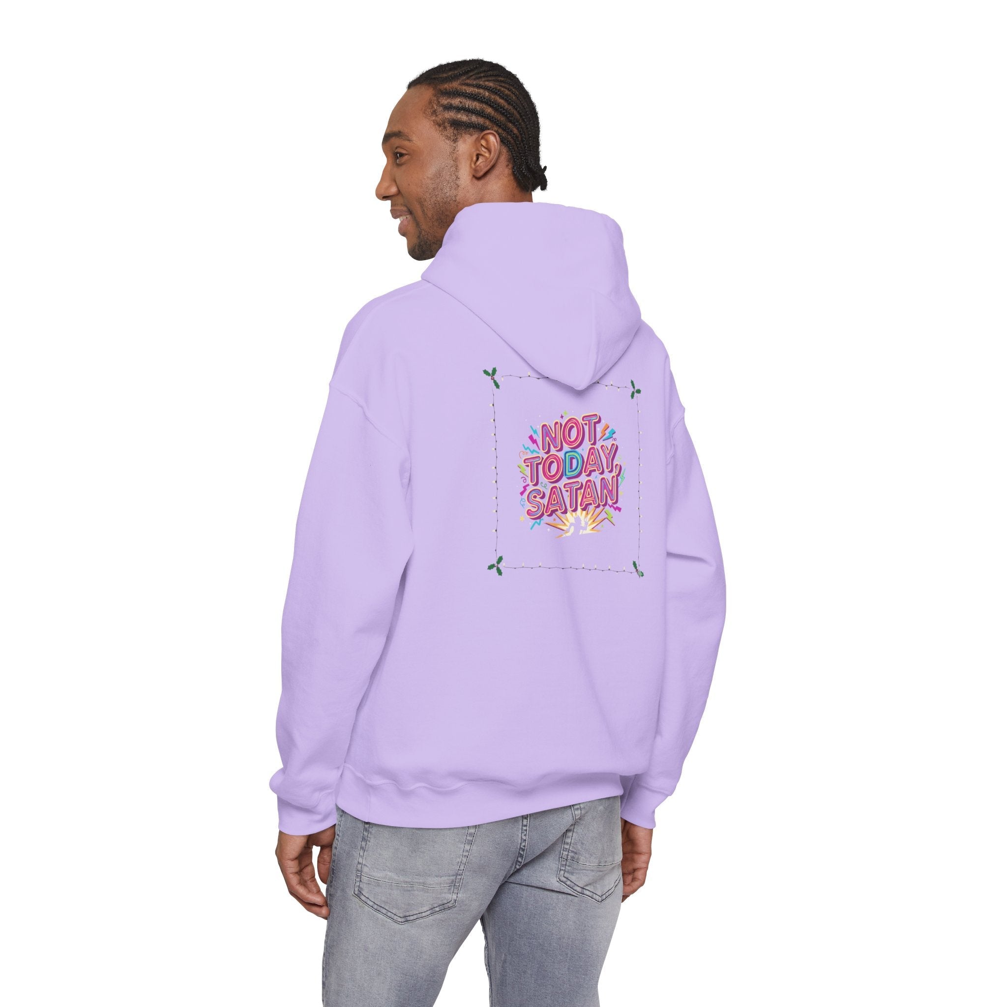 🔥 Not Today, Satan – Retro 90s Christian Hoodie | Neon Faith Tee | Funky Cartoon Devil | Bold Bible Verse Shirt | Uplifted Gear Printify