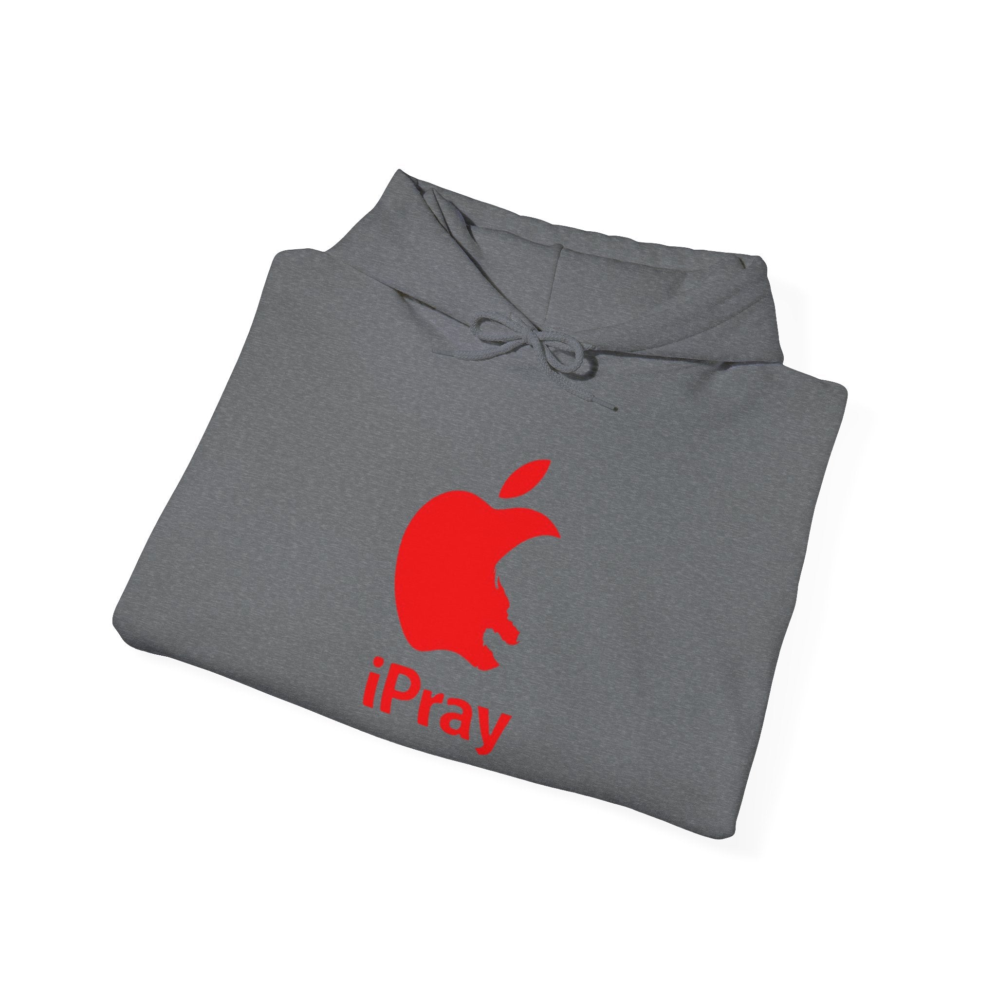 iPray Apple Logo Hoodie — Funny Christian Hoodie (Minimal Red Apple Graphic) Printify