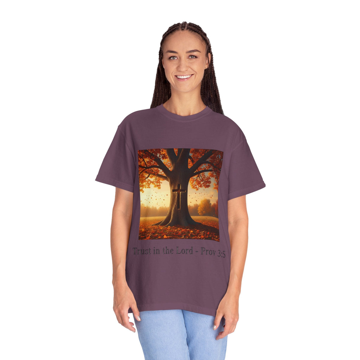 Trust in the Lord T-Shirt – Autumn Tree Christian Tee with Proverbs 3:5 Printify