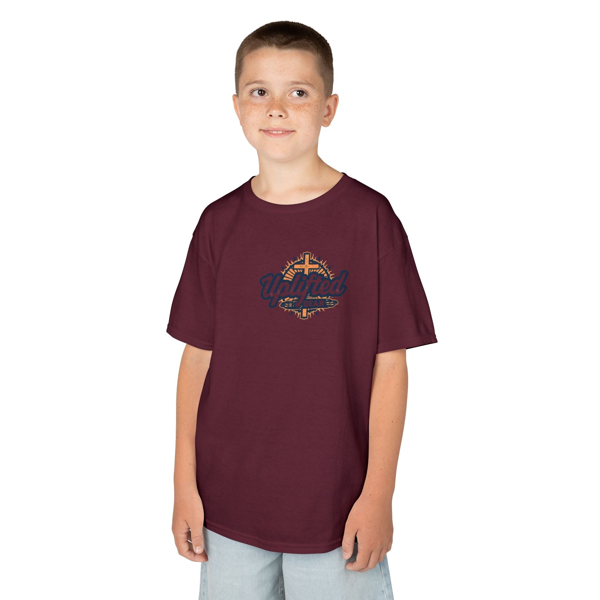 ✨ Chosen. Loved. Redeemed. – Elegant Christian Kids T-Shirt | Gold Foil Faith Tee | Subtle Cross & Heart Design | Inspirational Bible Verse Apparel by Uplifted Gear Printify