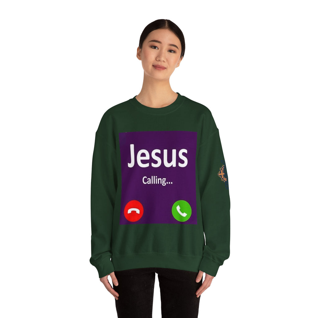 Jesus Calling Sweatshirt – Funny Cell Phone Screen Christian Sweatshirt for Divine Connection & Faith Humor Printify