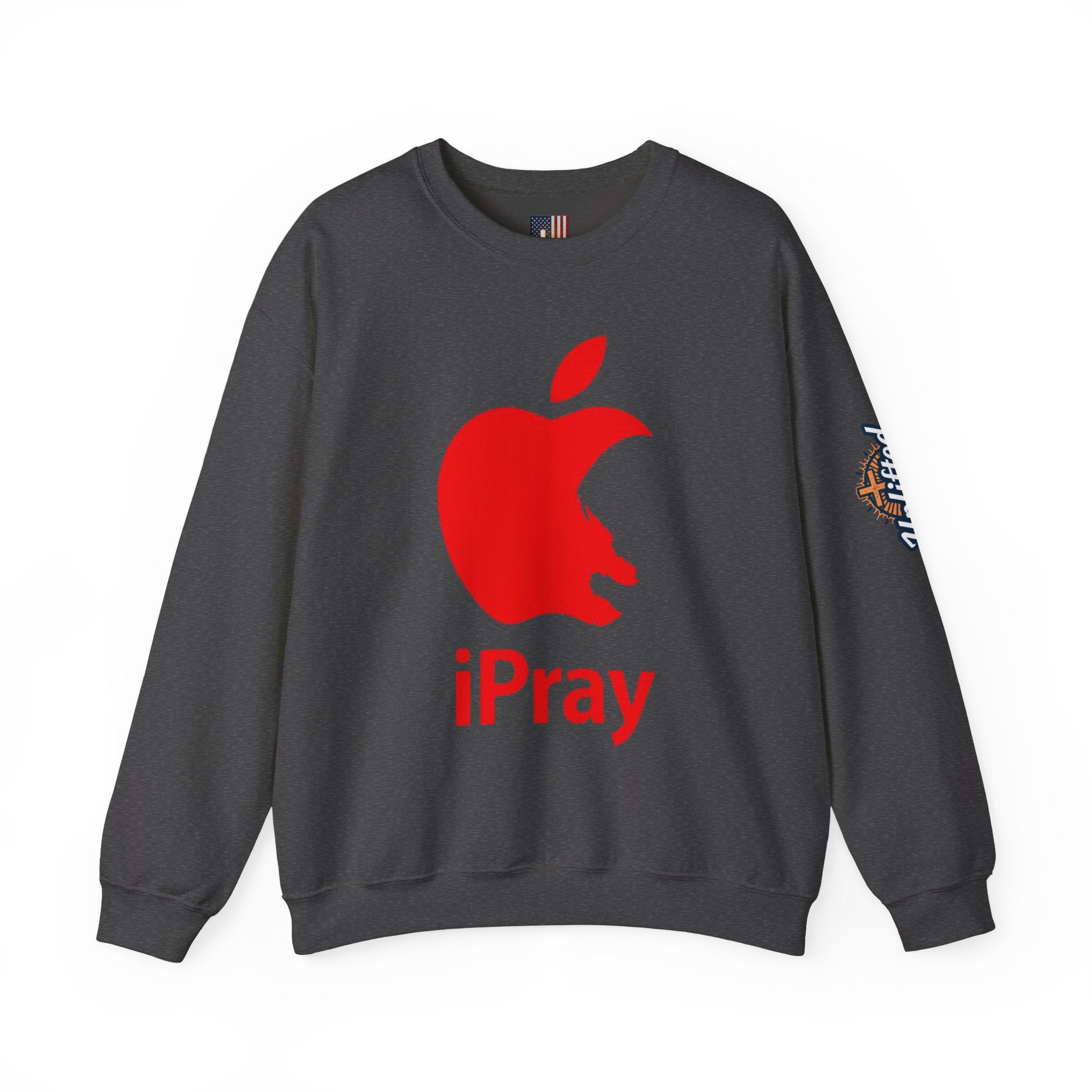 iPray Apple Logo Sweatshirt — Funny Christian Sweatshirt (Minimal Red Apple Graphic) Printify