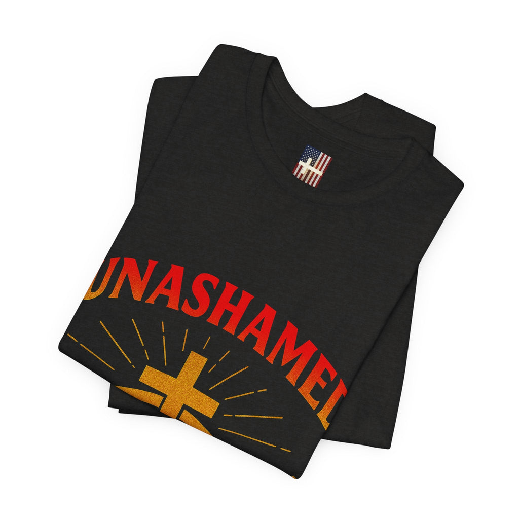 Unashamed T-shirt – Ichthys Jesus Fish & Cross Christian T-shirt for Romans 1:16 Bold Faith Printify