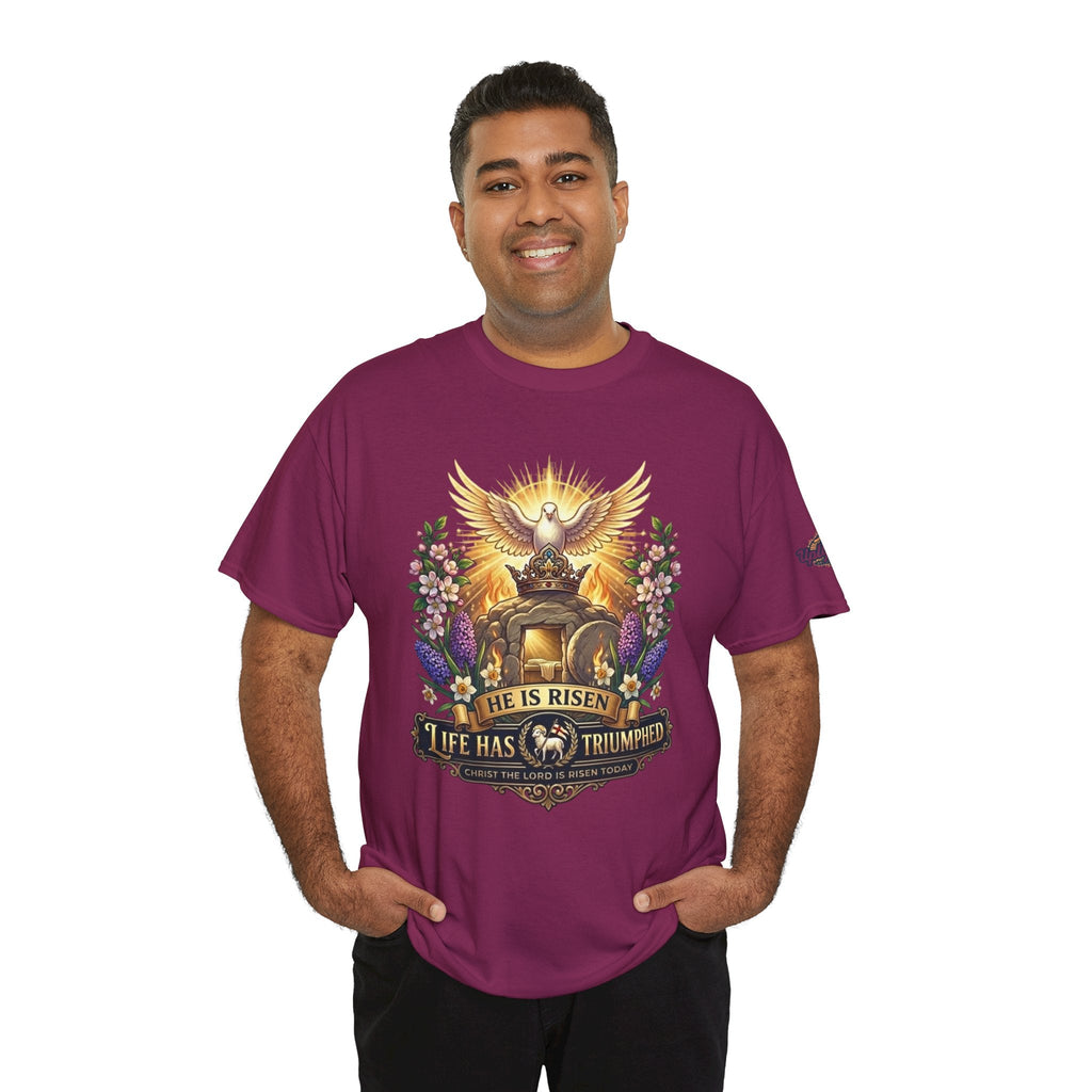 He Is Risen "Life Has Triumphed" T-Shirt — Easter Resurrection Christian Tee Printify