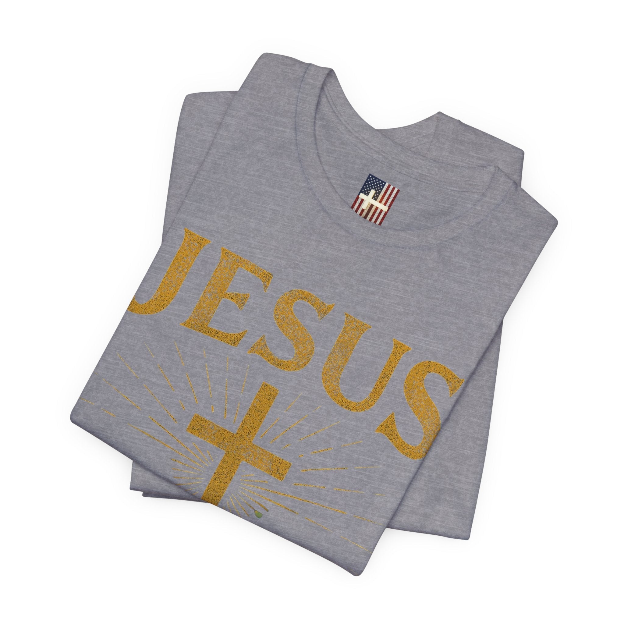 Jesus Saves T-shirt – Radiant Cross & Rays of Light Christian T-shirt for Eternal Hope & Faith Printify