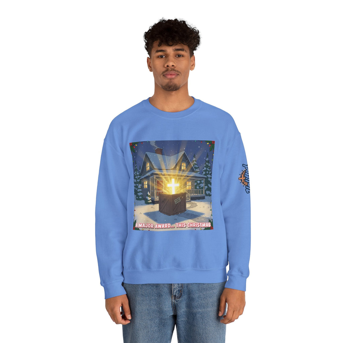 A Major Award This Christmas Sweatshirt – Fragile Leg Lamp Parody Cross Unboxing Christian Sweatshirt for Hilarious Faith & Holiday Glow Printify