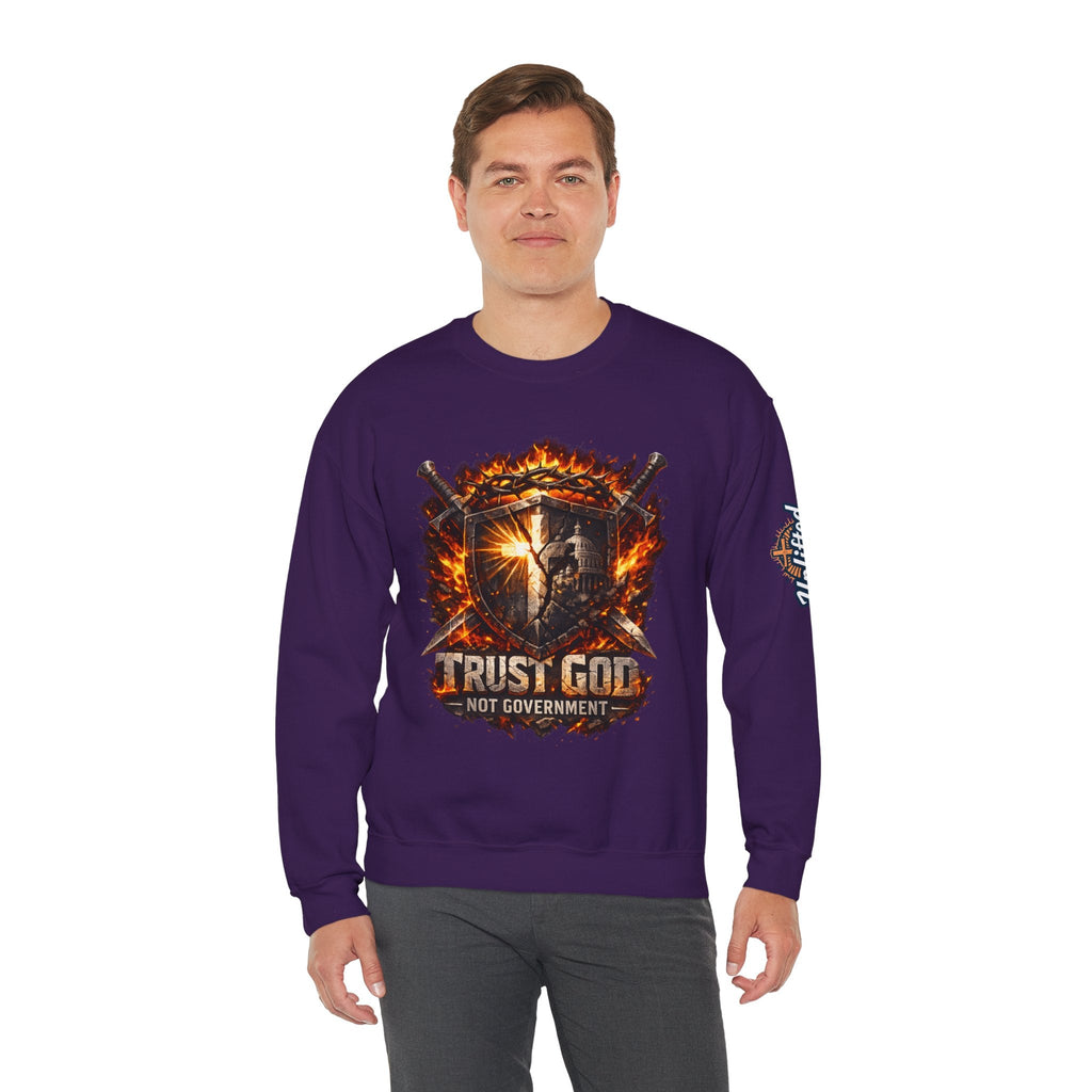 Trust God Not Government Shield Sweatshirt — Patriotic Christian Faith Sweatshirt Printify