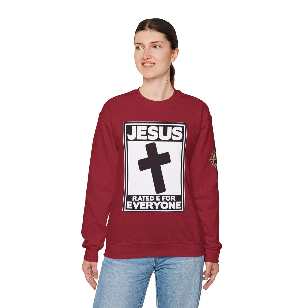 Jesus, Rated E for Everyone Sweatshirt - Gamer Faith Sweatshirt - Christian Video Game Parody Printify