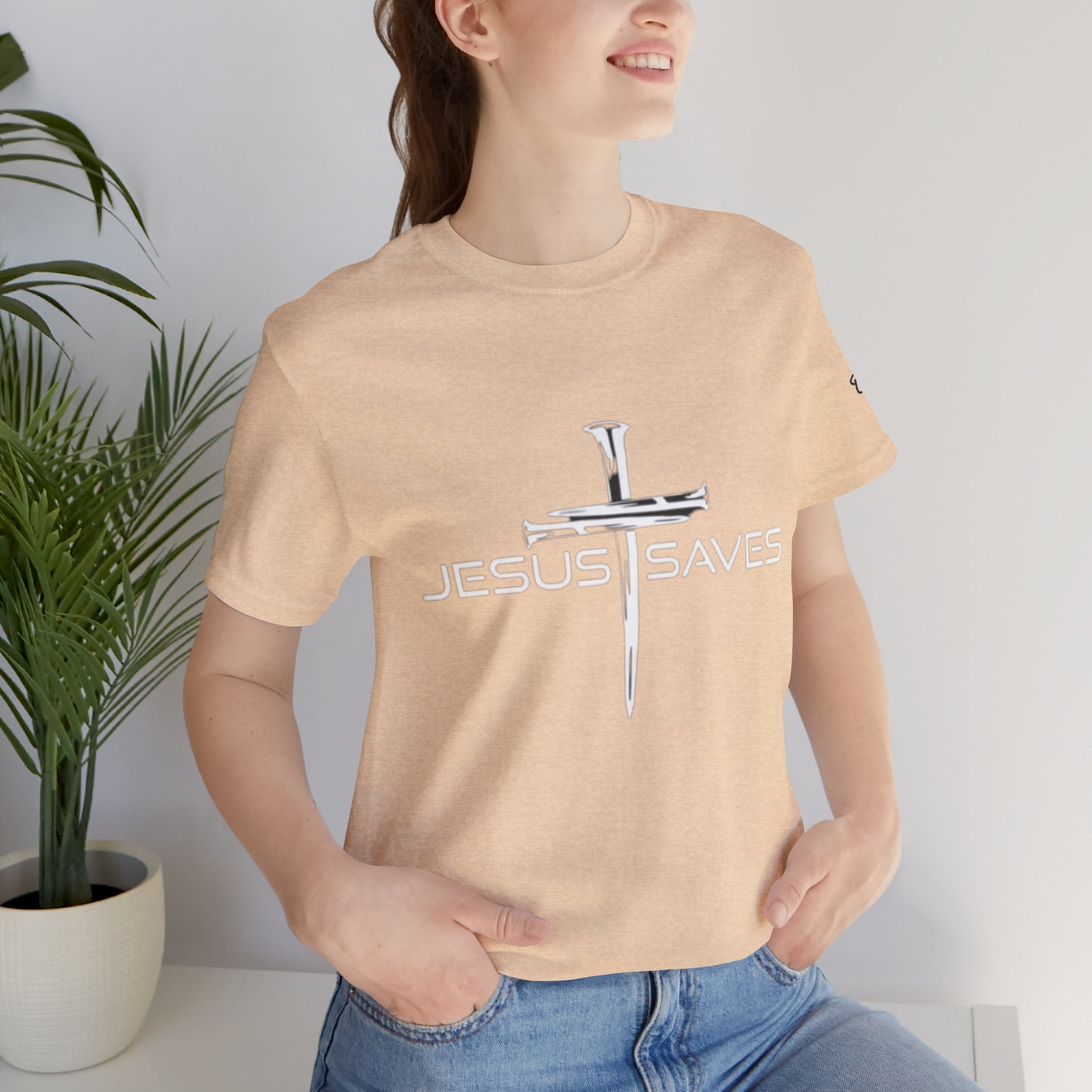 Jesus Saves T-shirt – 3 Nails Crucifix Cross Christian T-shirt for Redemption Faith & Bold Salvation Printify