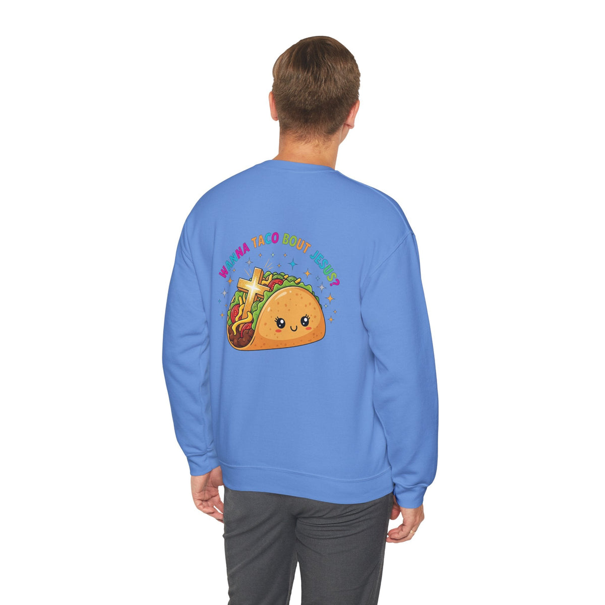 Wanna Taco 'Bout Jesus Sweatshirt – Cozy Christian Pun Sweatshirt for Faith & Fun Printify