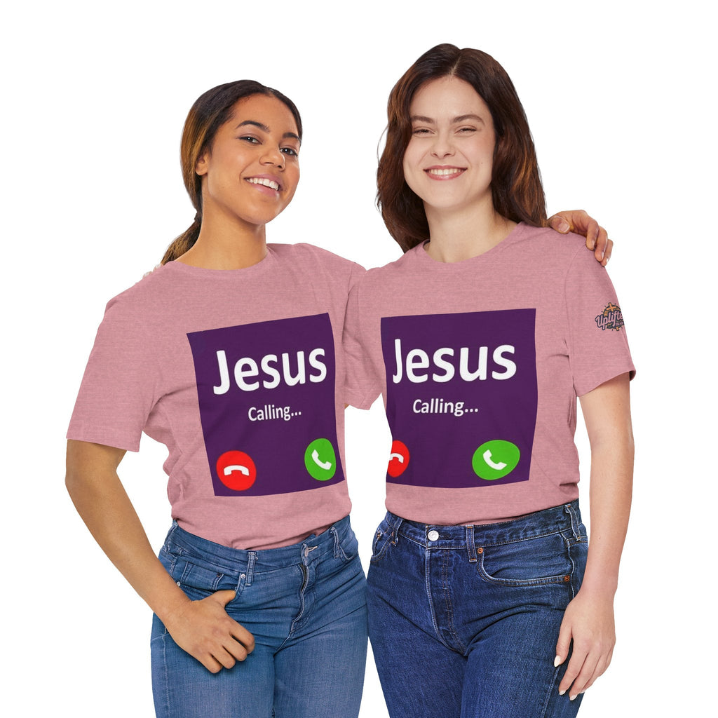 Jesus Calling T-shirt – Funny Cell Phone Screen Christian T-shirt for Divine Connection & Faith Humor Printify