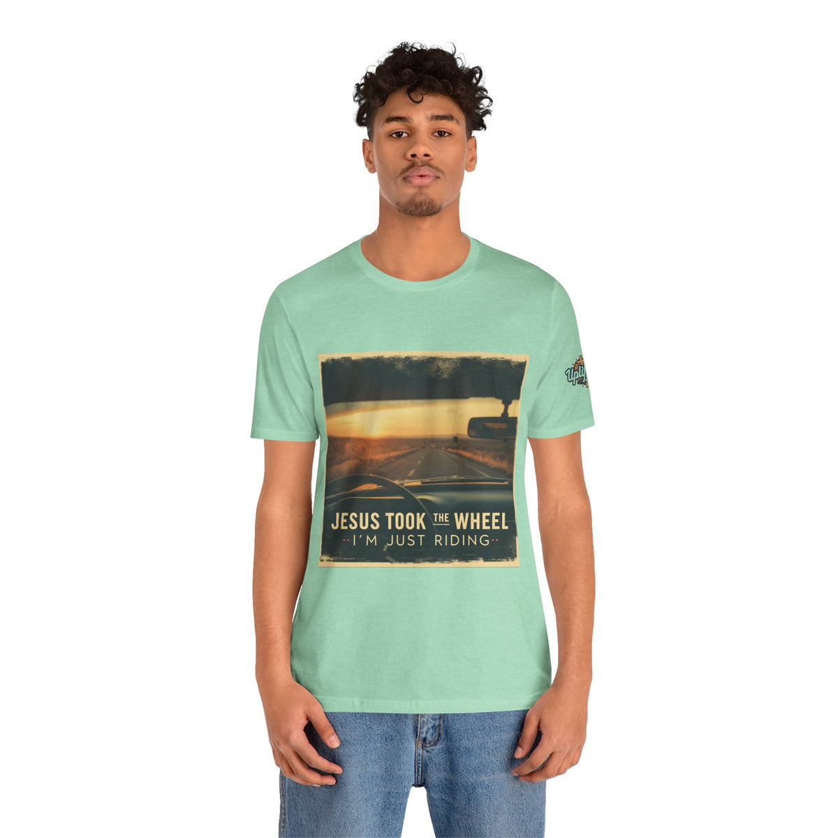 Jesus Took the Wheel I'm Just Riding T-shirt – Funny Christian Convertible Car T-shirt for Surrendered Faith & Humor Printify