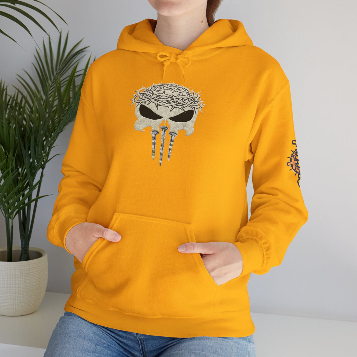 Christian Skull Hoodie - Crown of Thorns & Nails - Warrior Faith Hoodie Printify