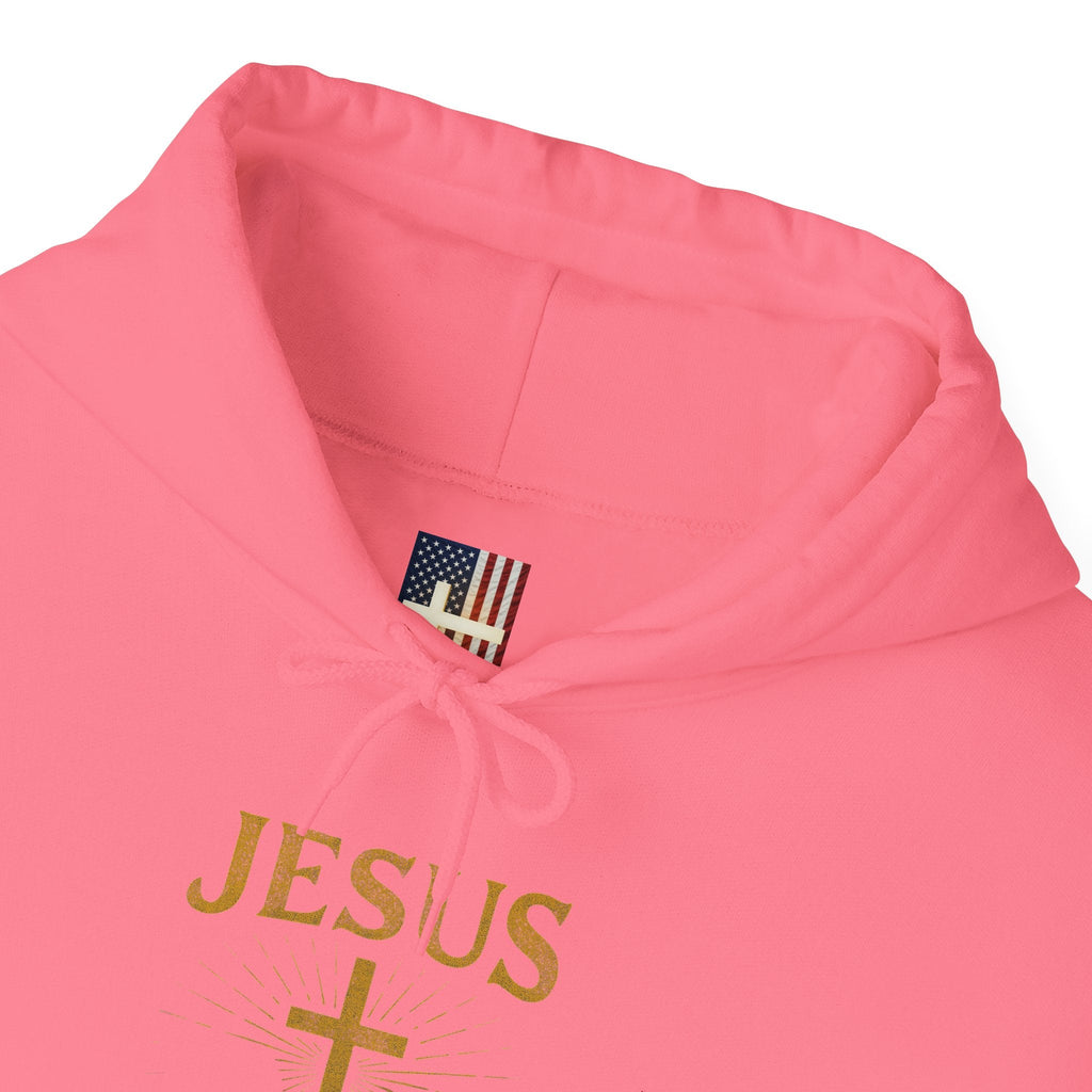 Jesus Saves Hoodie – Radiant Cross & Rays of Light Christian Sweatshirt for Eternal Hope & Faith Printify