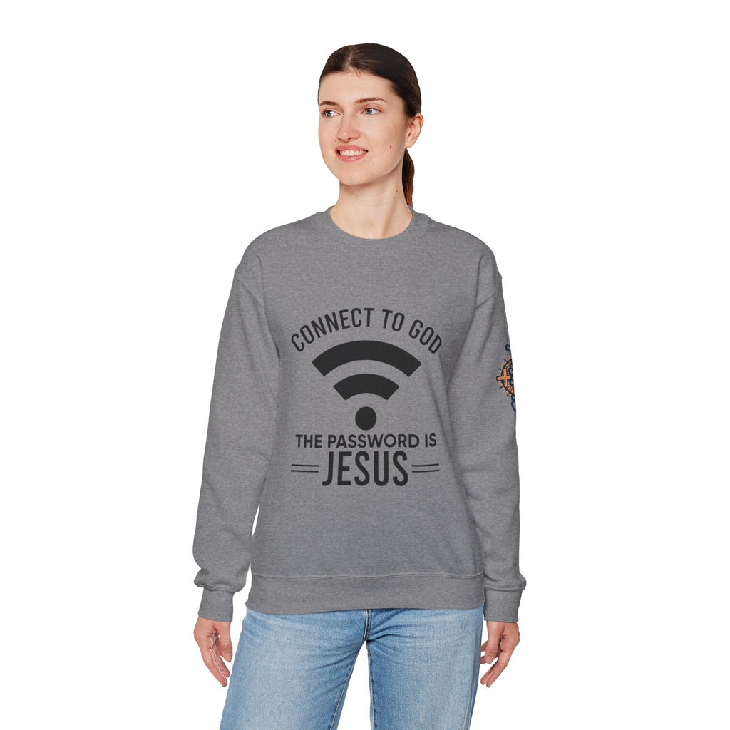 Connect to God Sweatshirt - WIFI Password is Jesus - Funny Christian Faith Sweatshirt Printify