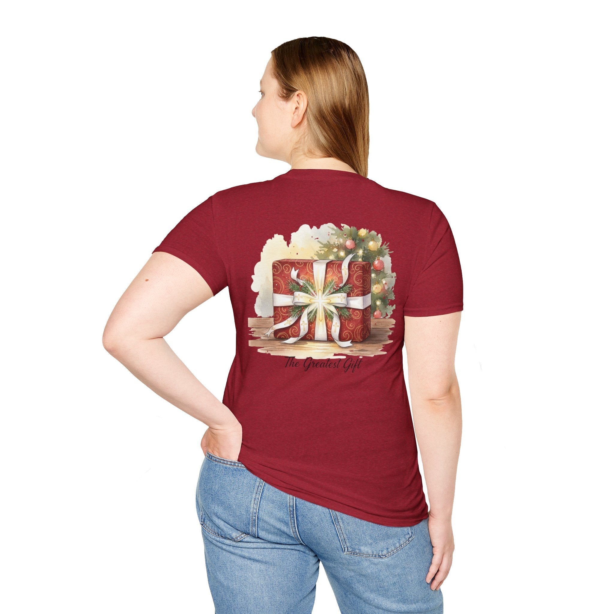 The Greatest Gift T-shirt – Cross Bow Present Christian T-shirt for Christmas Salvation & Eternal Faith Printify