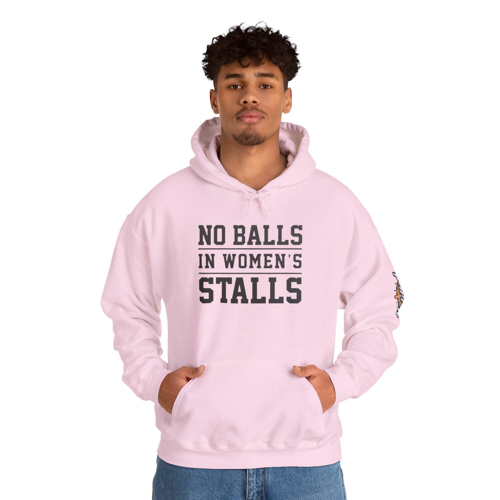 "No Balls in Women's Stalls" Statement Hoodie — Protest Sweatshirt Printify
