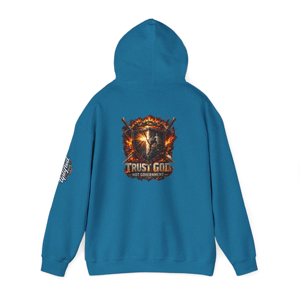 Trust God Not Government Shield Hoodie — Patriotic Christian Faith Hoodie Printify
