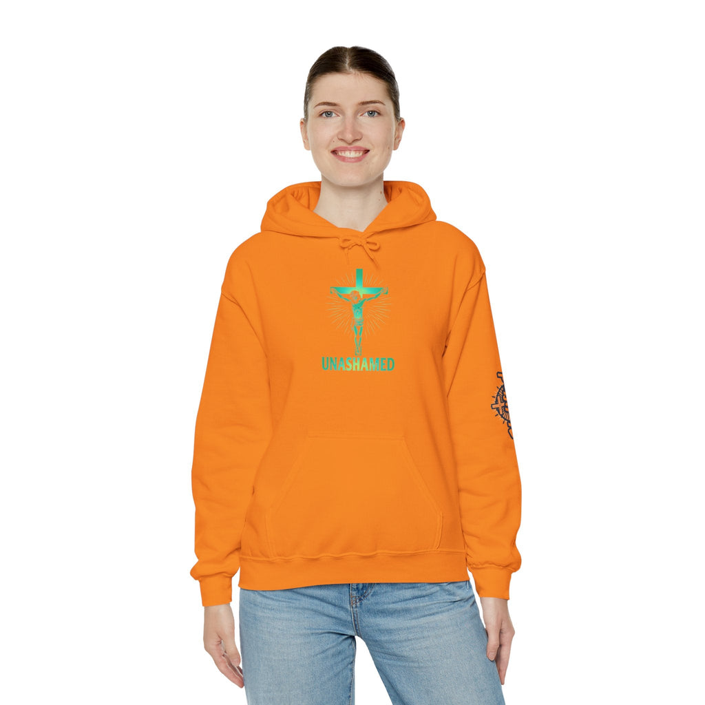 Unashamed Hoodie – Romans 1:16 Crucifixion Christian Hoodie for Bold Unwavering Faith Printify