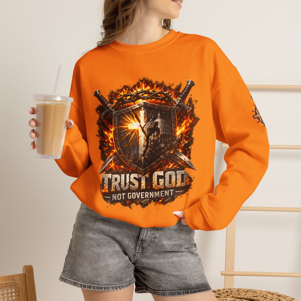 Trust God Not Government Shield Sweatshirt — Patriotic Christian Faith Sweatshirt Printify