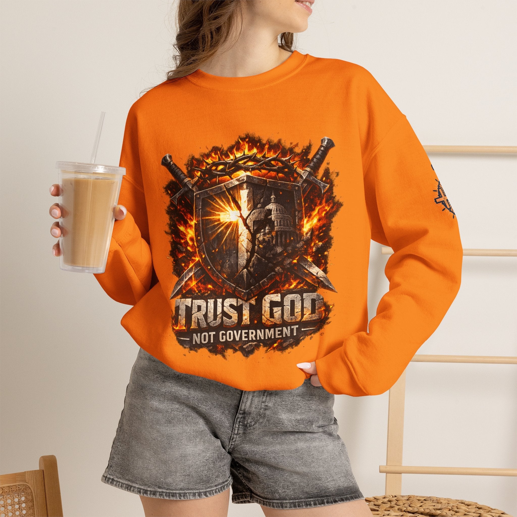 Trust God Not Government Shield Sweatshirt — Patriotic Christian Faith Sweatshirt Printify