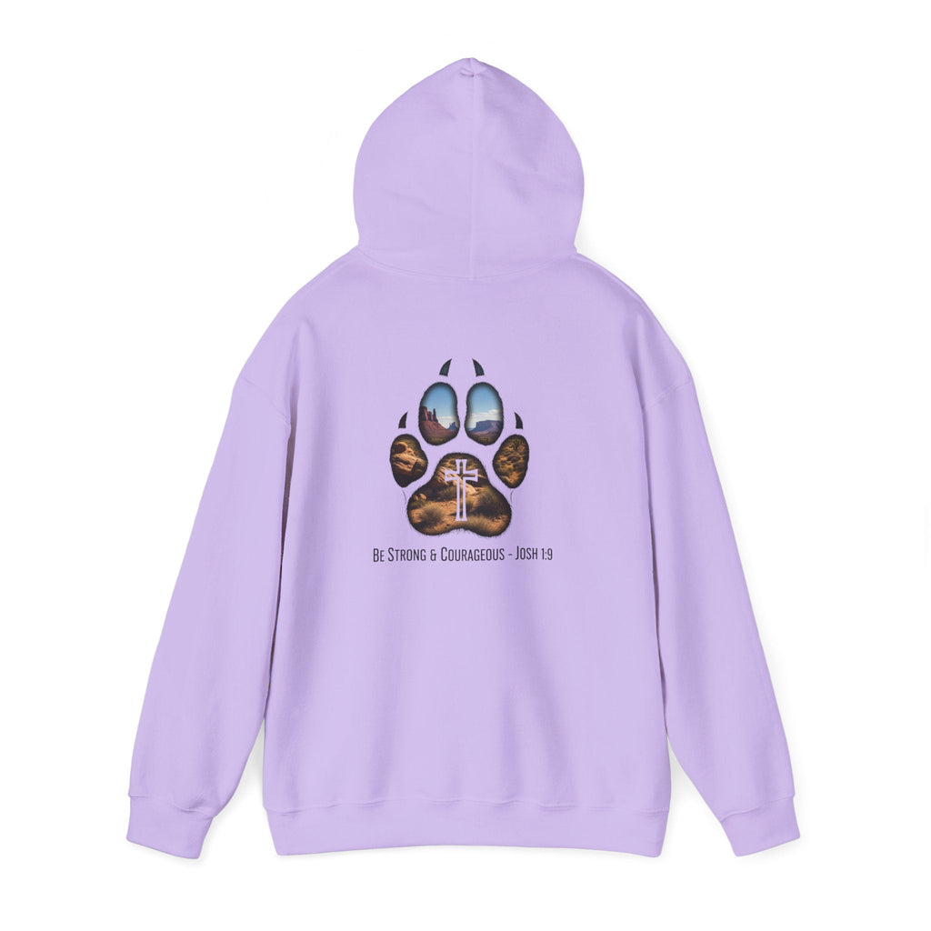 Strong and Courageous Hoodie – Joshua 1:9 Canine Pawprint Desert Christian Hoodie for Dog Lovers Printify