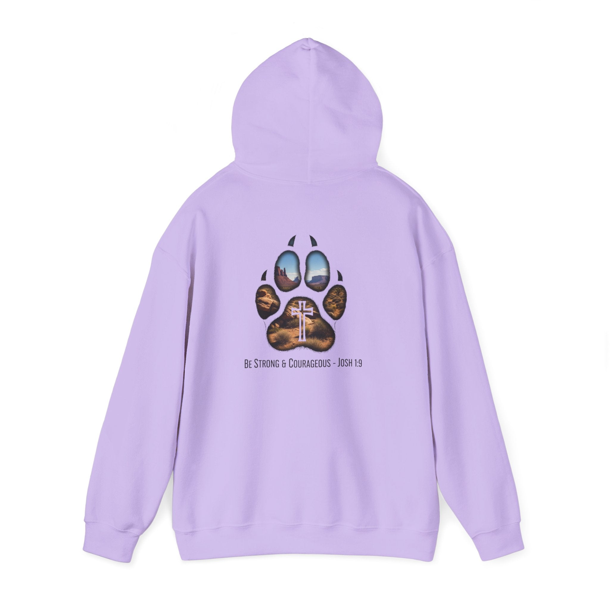 Strong and Courageous Hoodie – Joshua 1:9 Canine Pawprint Desert Christian Hoodie for Dog Lovers Printify