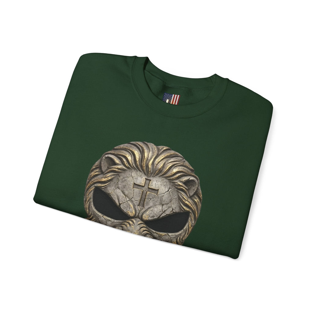 Lion of Judah Skull Christian Sweatshirt - Warrior Faith Cross Sweatshirt Printify
