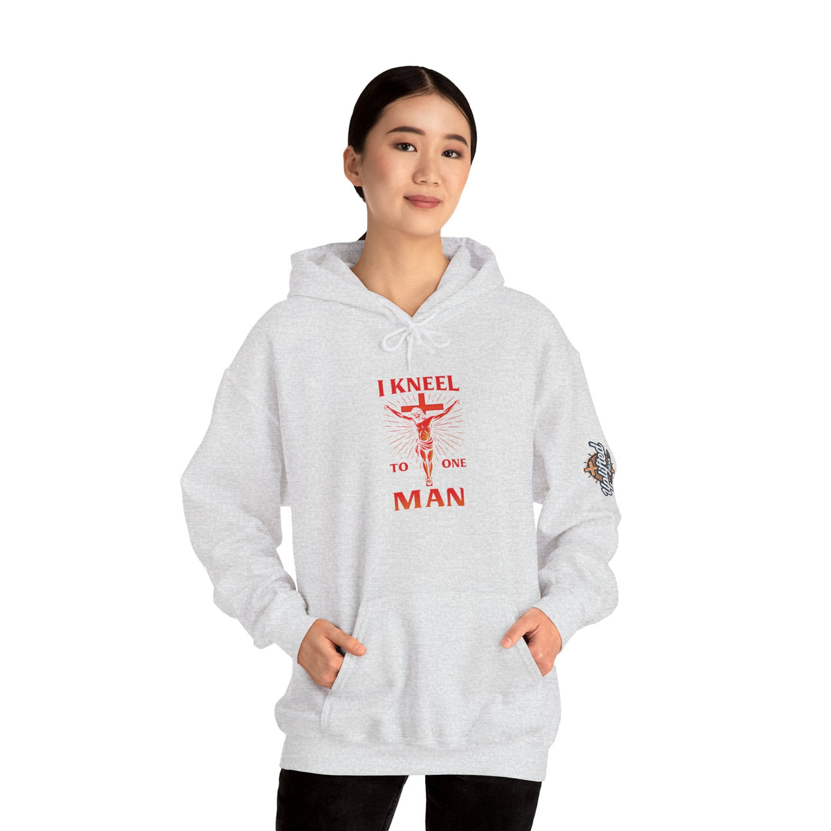 I Kneel to One Man Hoodie – Crucifixion Christian Sweatshirt for Unashamed Devotion & Bold Faith Printify