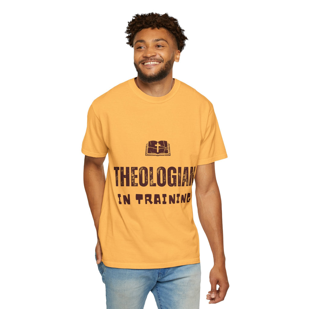 Theologian in Training T-Shirt – Open Bible & Cross Christian Tee for Faithful Learners Printify