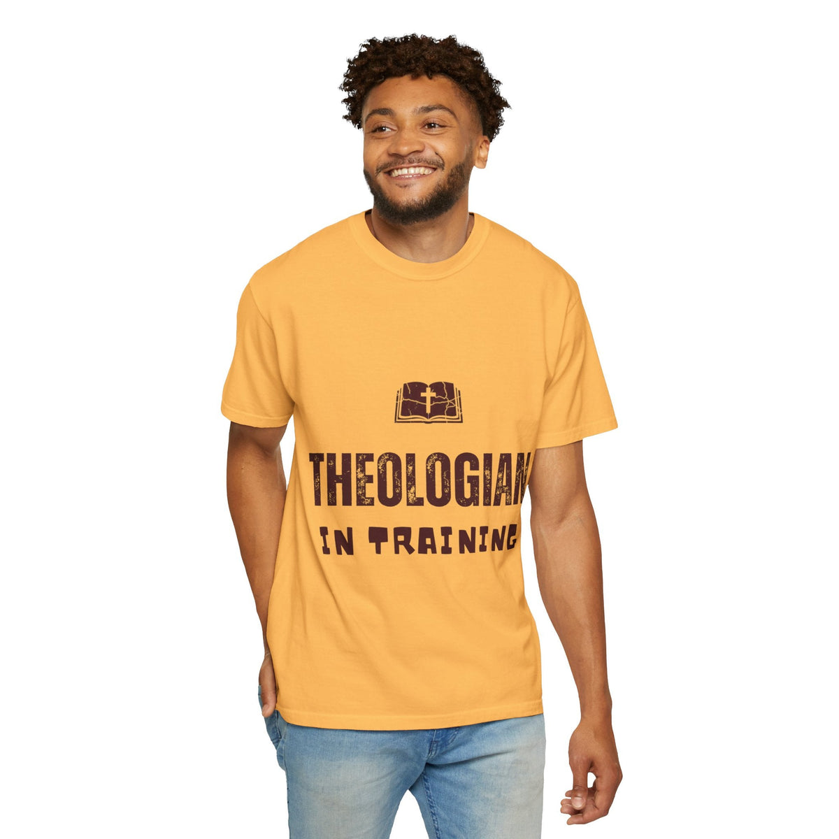 Theologian in Training T-Shirt – Open Bible & Cross Christian Tee for Faithful Learners Printify