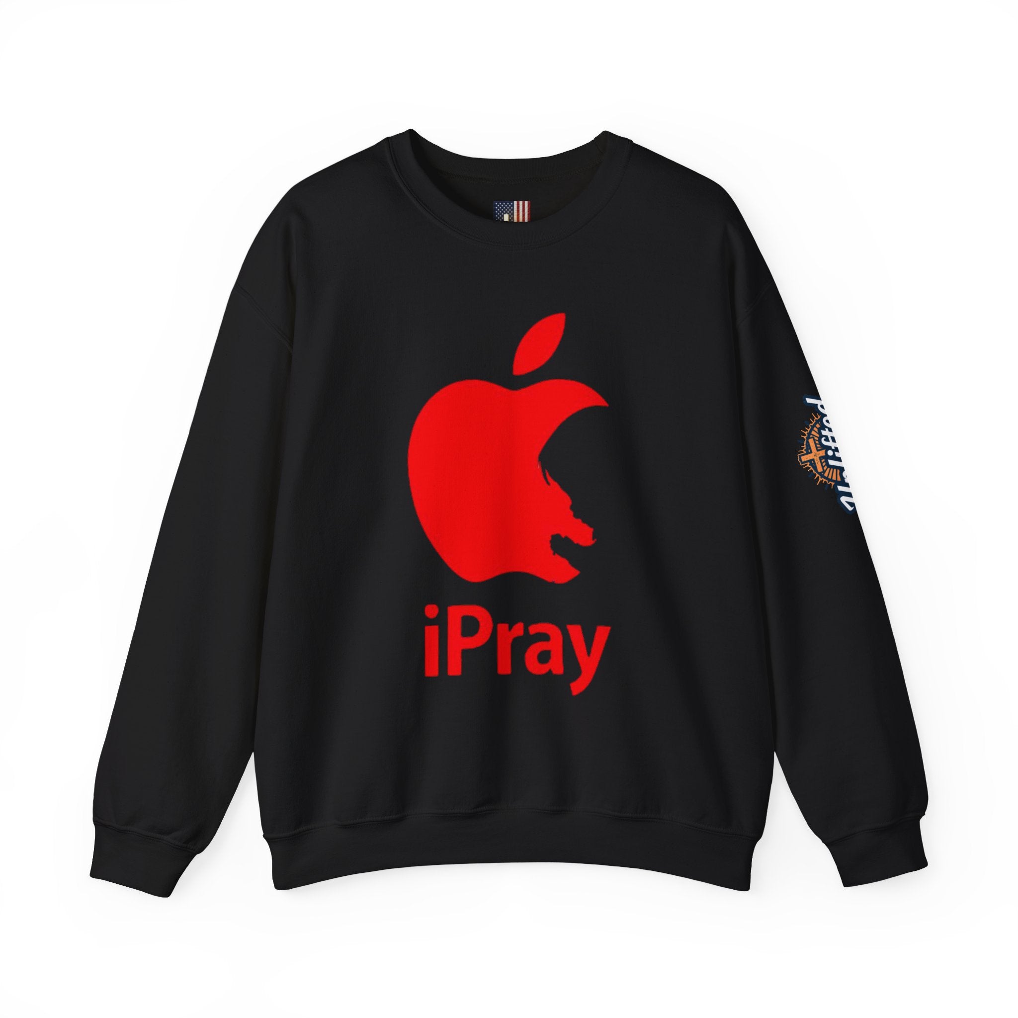 iPray Apple Logo Sweatshirt — Funny Christian Sweatshirt (Minimal Red Apple Graphic) Printify