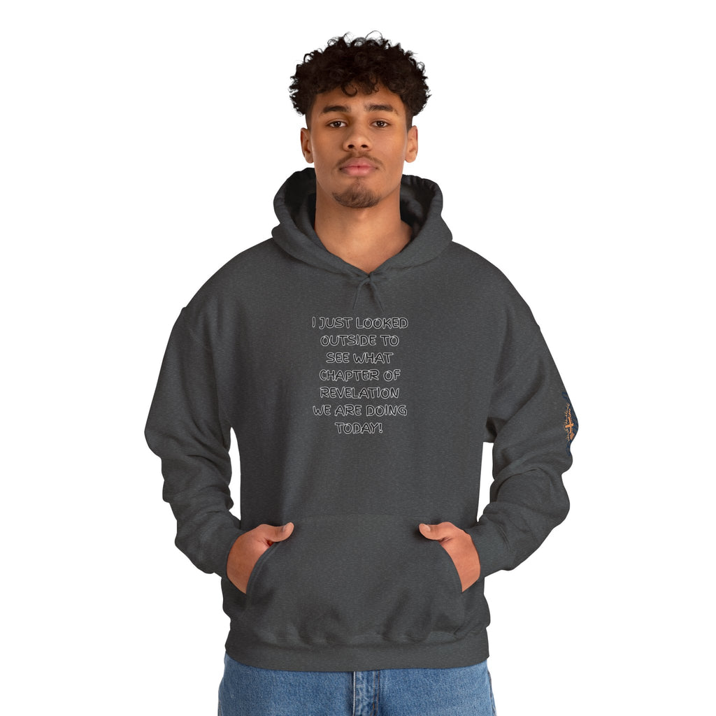 What Chapter of Revelation Hoodie – I Looked Outside My Window Christian Sweatshirt for End Times Humor & Faith Printify