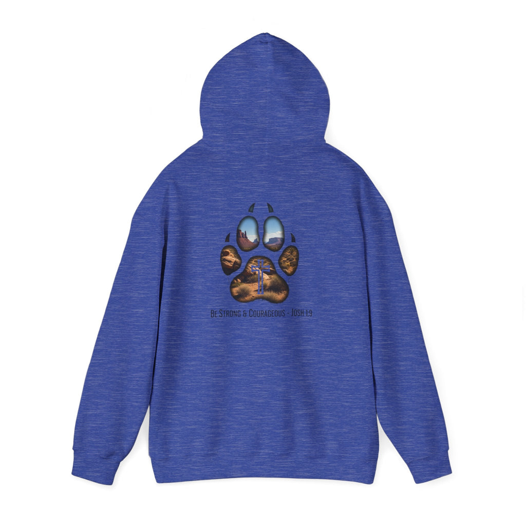 Strong and Courageous Hoodie – Joshua 1:9 Canine Pawprint Desert Christian Hoodie for Dog Lovers Printify