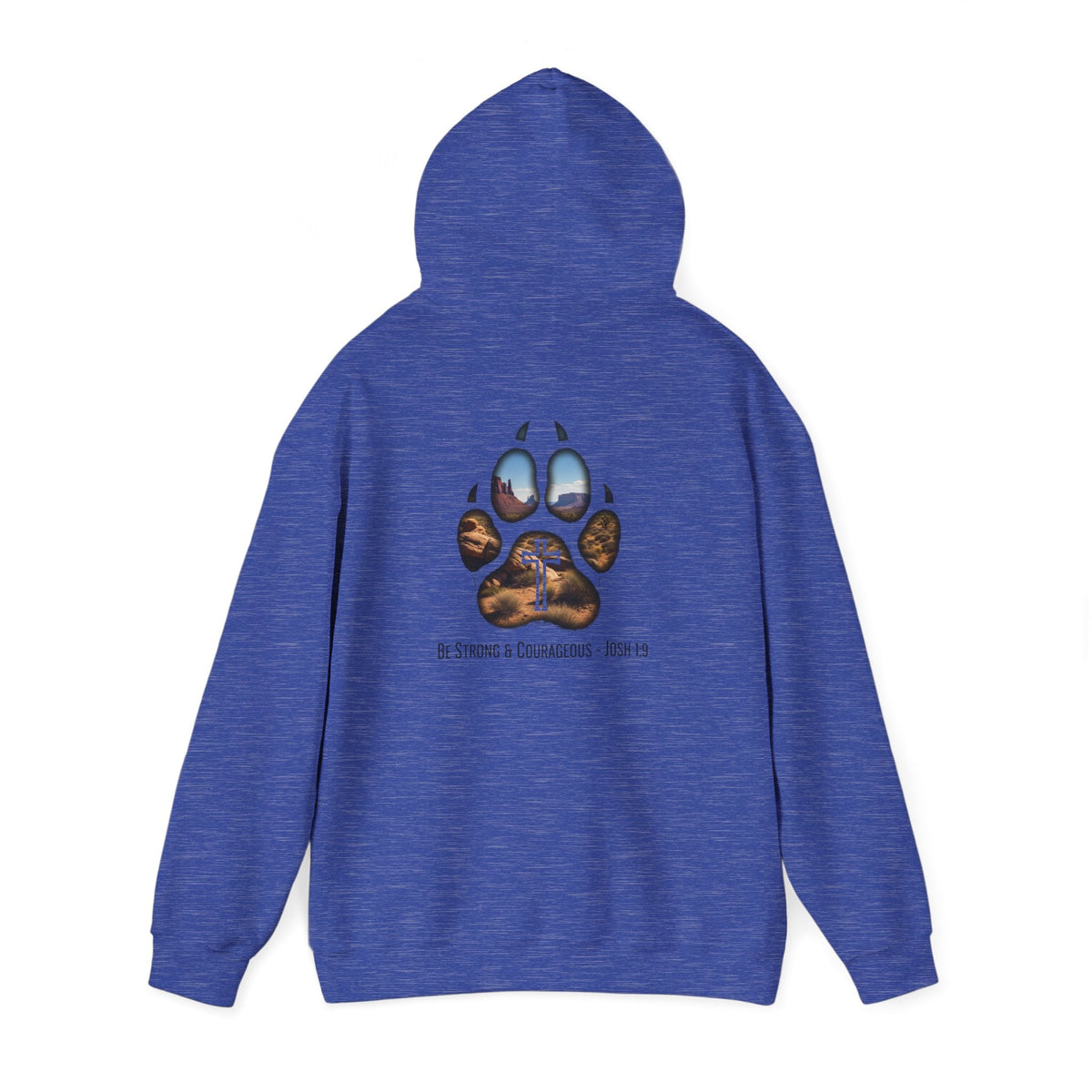 Strong and Courageous Hoodie – Joshua 1:9 Canine Pawprint Desert Christian Hoodie for Dog Lovers Printify