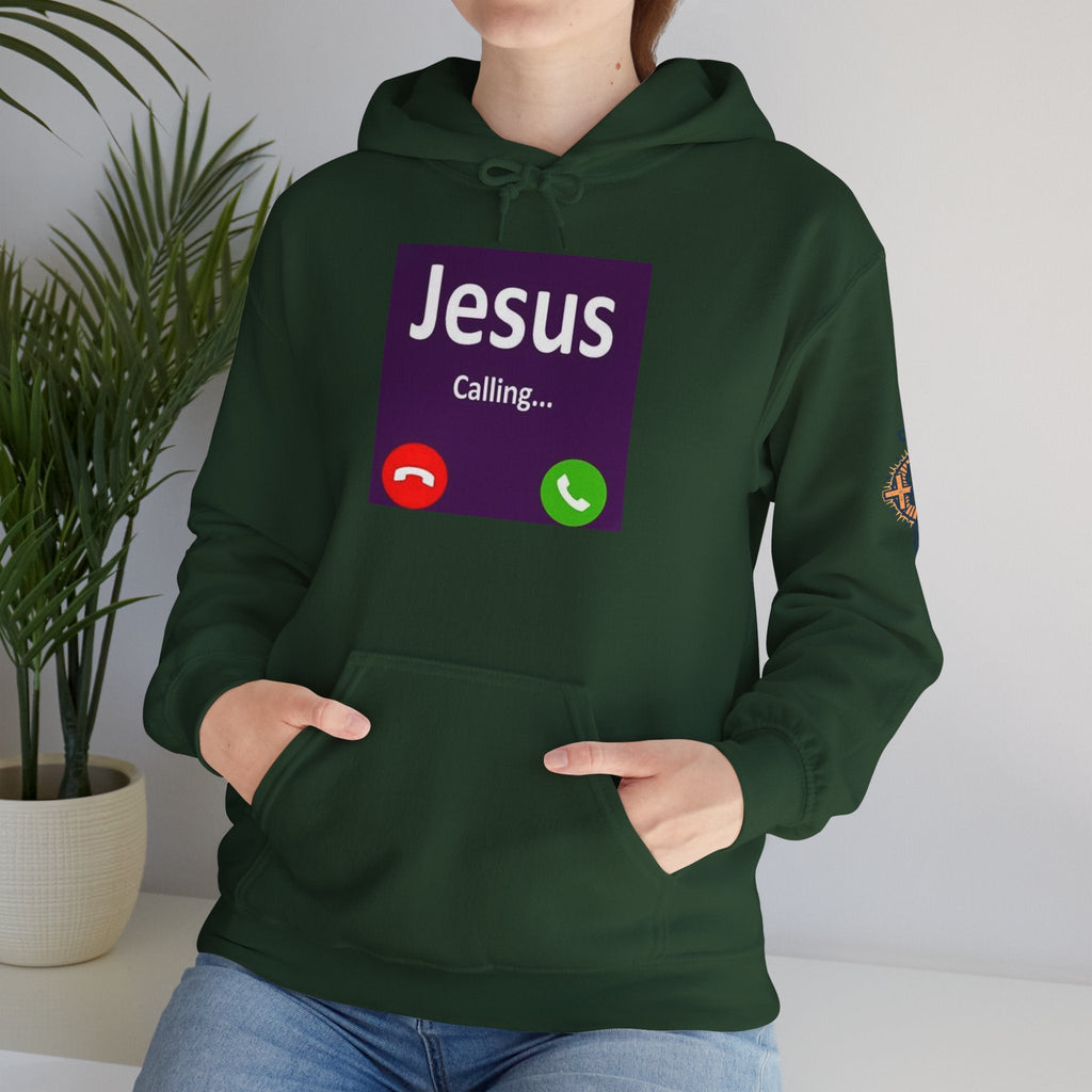 Jesus Calling Hoodie – Funny Cell Phone Screen Christian Sweatshirt for Divine Connection & Faith Humor Printify