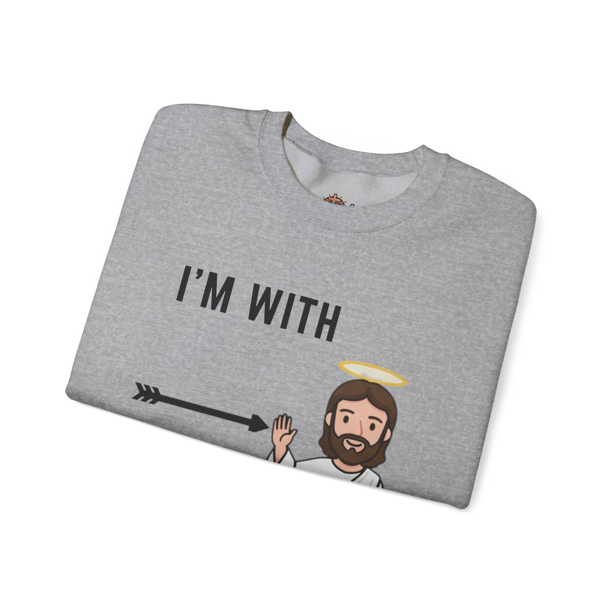 🔥 I’m With Him → Christian Sweatshirt | Arrow Pointing to Jesus | Minimalist Faith Tee | Subtle Cross Design | Bible-Inspired Apparel by Uplifted Gear Printify