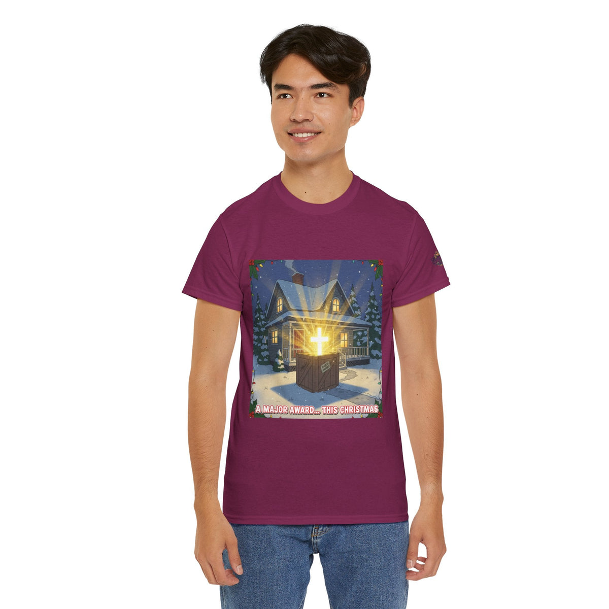 A Major Award This Christmas T-shirt – Fragile Leg Lamp Parody Cross Unboxing Christian T-shirt for Hilarious Faith & Holiday Glow Printify