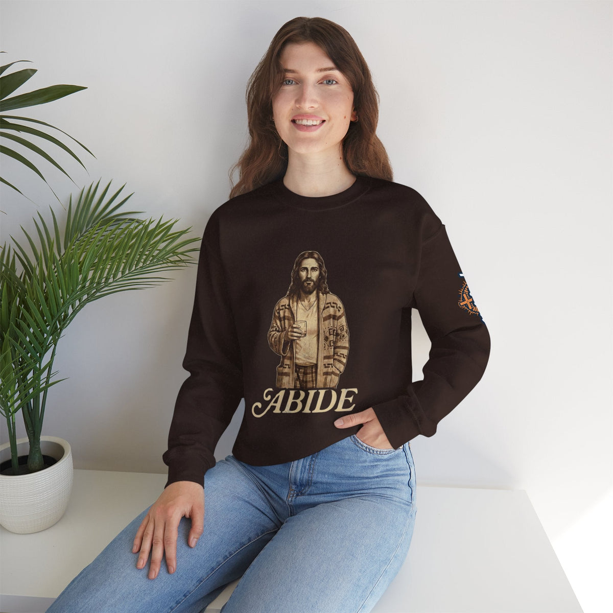 Abide Jesus Sweatshirt — Vintage 'The Dude' Religious Graphic Sweatshirt Printify