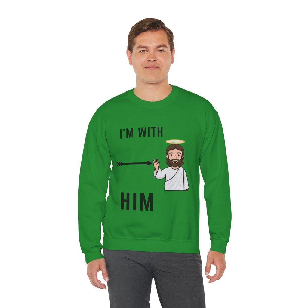 🔥 I’m With Him → Christian Sweatshirt | Arrow Pointing to Jesus | Minimalist Faith Tee | Subtle Cross Design | Bible-Inspired Apparel by Uplifted Gear Printify