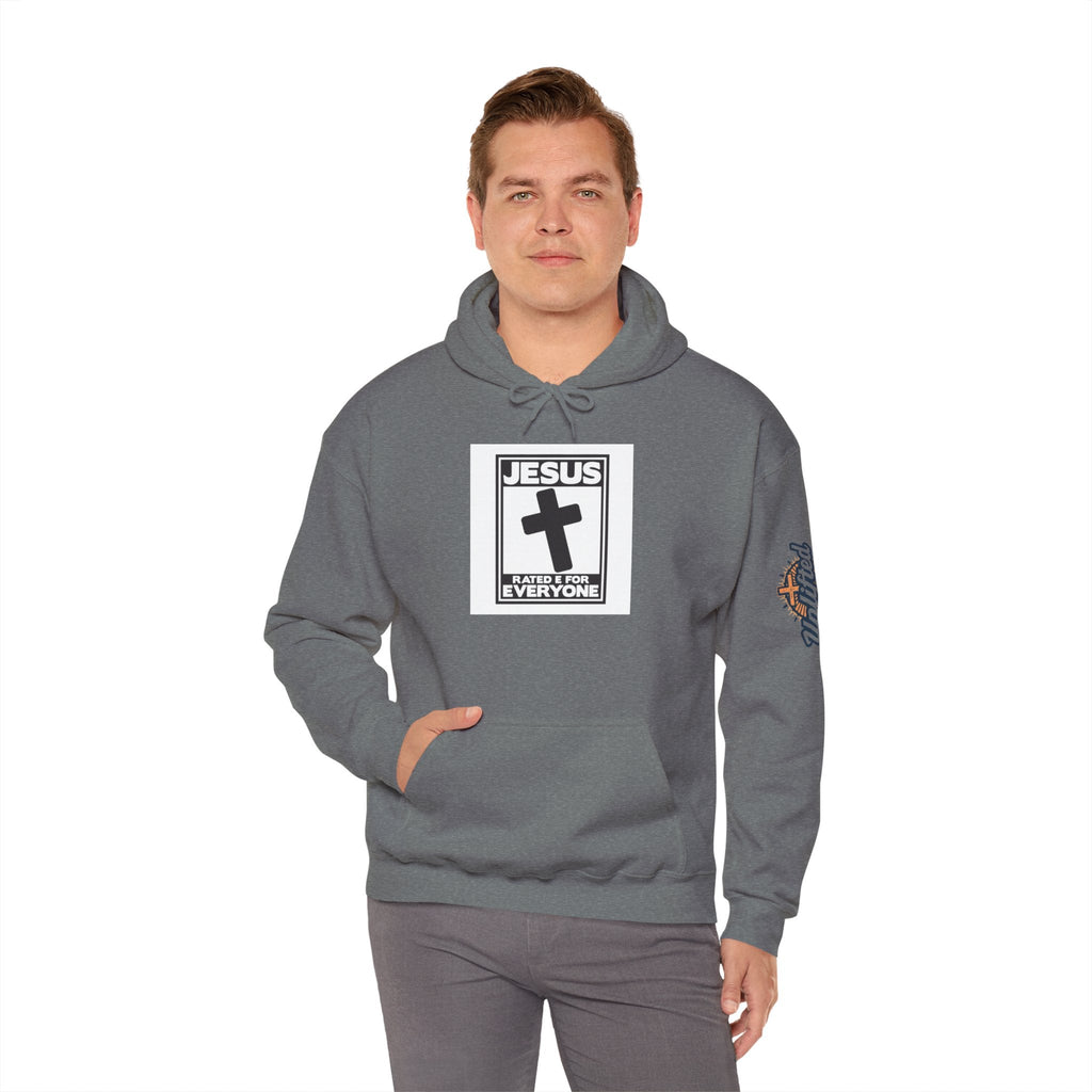 Jesus, Rated E for Everyone Hoodie - Gamer Faith Hoodie - Christian Video Game Parody Printify