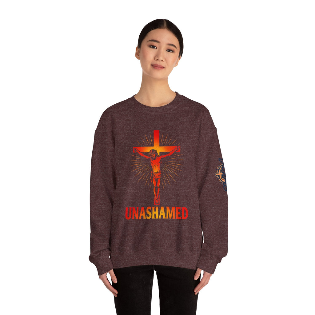 Unashamed Sweatshirt – Romans 1:16 Crucifixion Christian Sweatshirt for Bold Unwavering Faith Printify